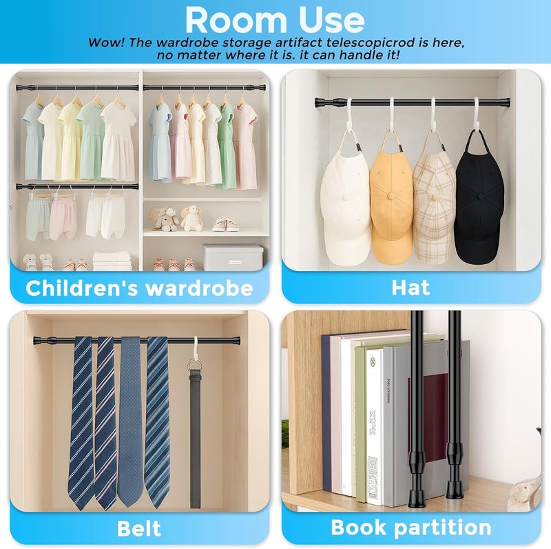 ZipGlo Tension Curtain Rod 17-28 inch Small Tension Rods Black Adjustable Spring Tension Curtain Rods 4PCS Mini Curtain Rod Short for Cupboard Closet Rod Kitchen Drawers No Drill Cupboard Cabinets - Image 5
